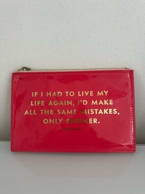 Kate Spade Pencil pouch or clutch pink vinyl features gold lettering